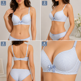 ست شورت و سوتین چهارخونه اسفنجی زنانه کاپ B / سایزبندی 75 تا 85