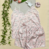 ست 3 تیکه تاپ شورتک زنانه به همراه کش مو طرح فانتزی جنس ساتن | free size