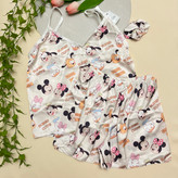 ست 3 تیکه تاپ شورتک زنانه به همراه کش مو طرح فانتزی جنس ساتن | free size