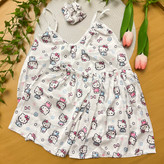ست 3 تیکه تاپ شورتک زنانه به همراه کش مو طرح کیتی جنس ساتن | free size